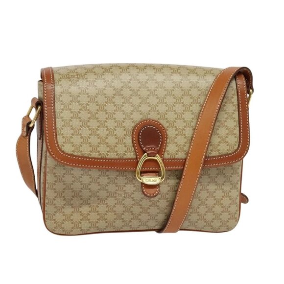 CELINE Macadam Canvas Shoulder Bag PVC Beige Gold Auth 126271 - Picture 1 of 16